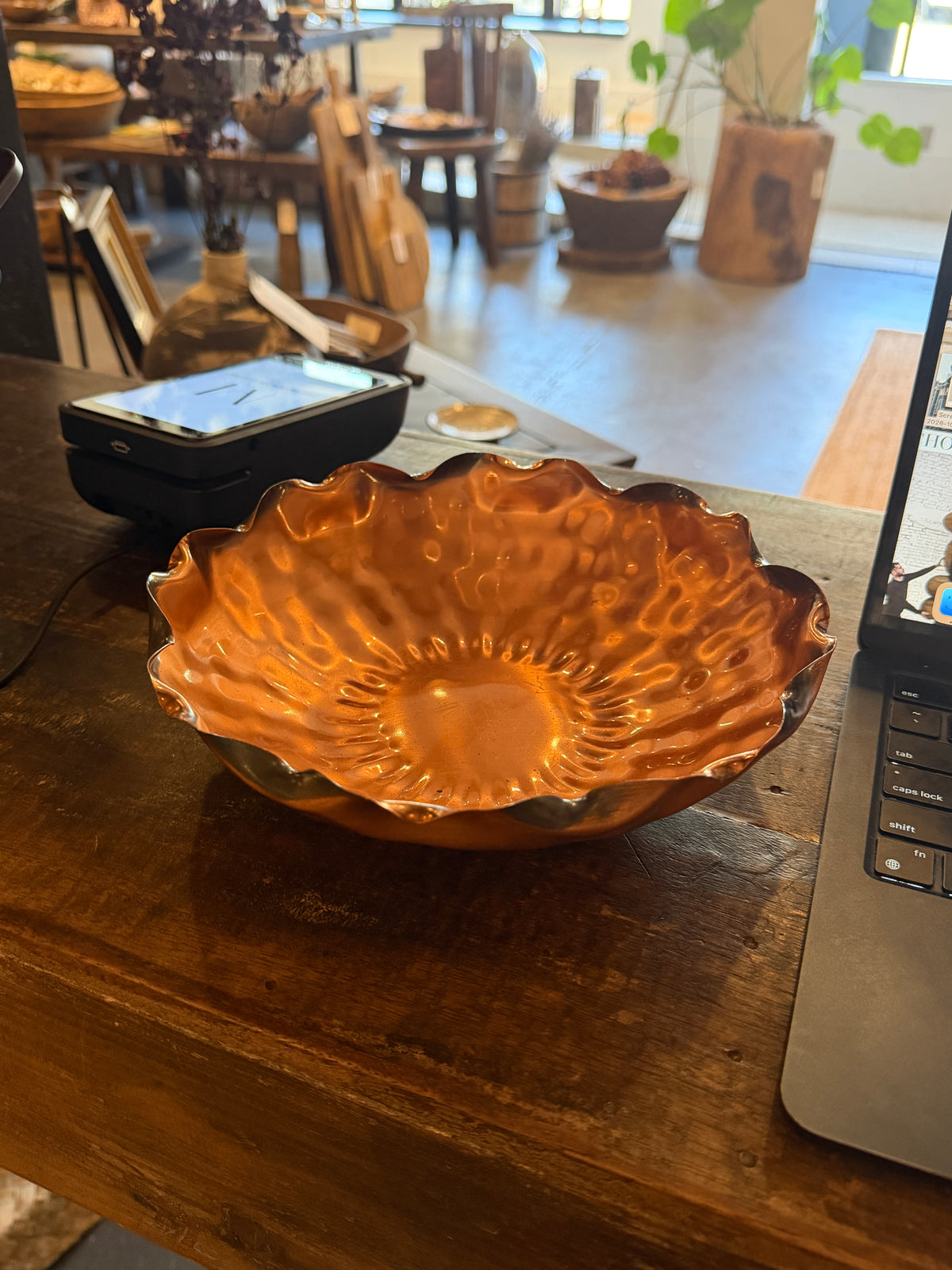 Handmade Copper Scalloped Bowl