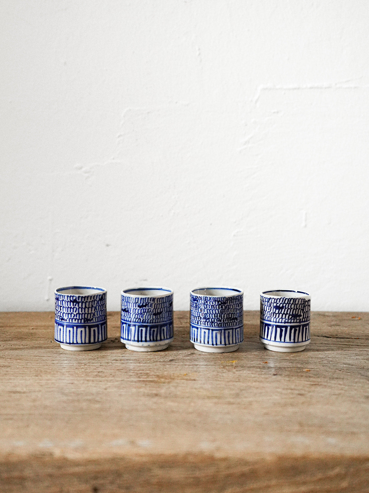 Set of 4 Blue White Sake Cups
