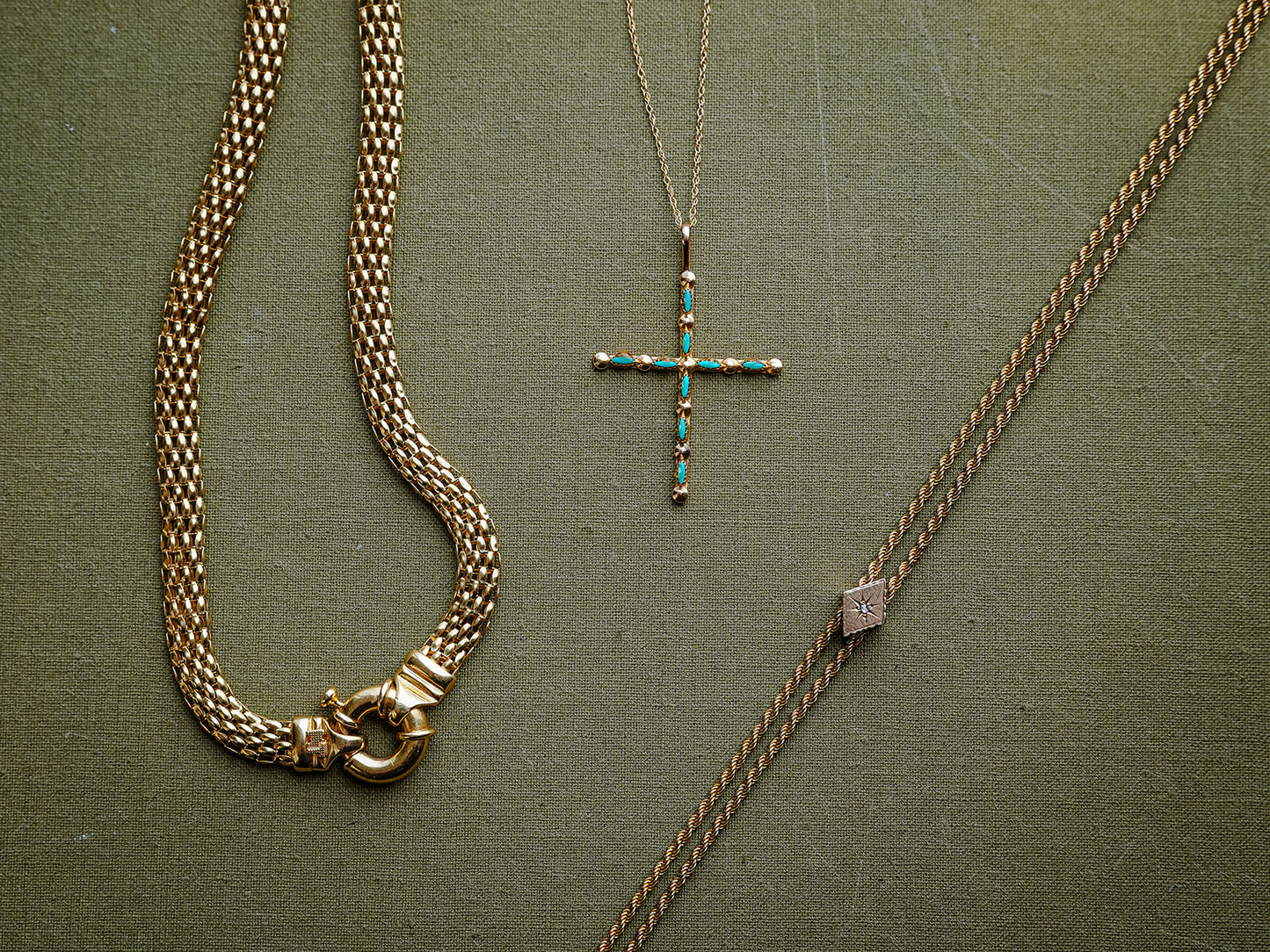 Turquoise and Gold Cross Necklace