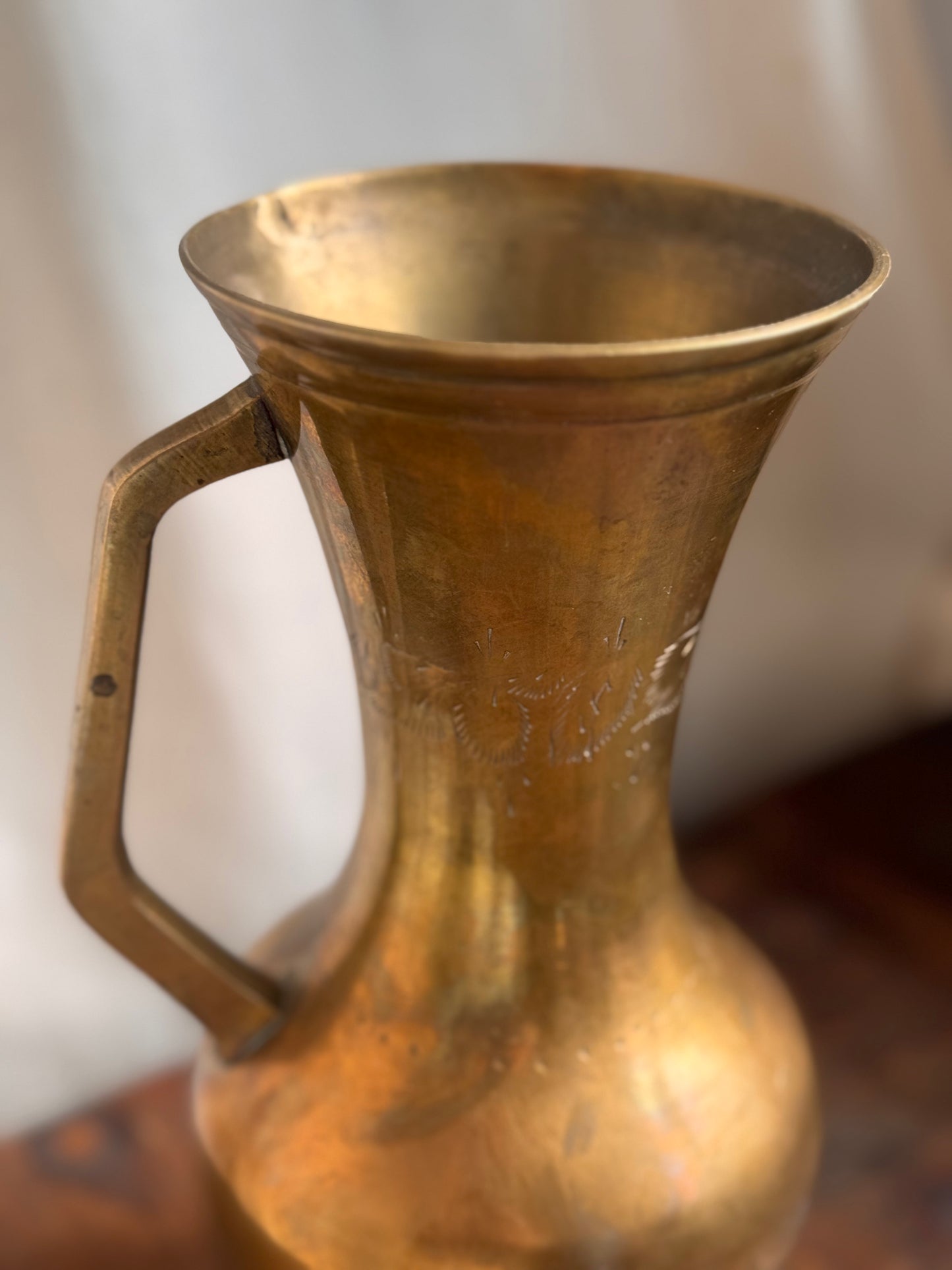Vintage Etched Brass Pitcher