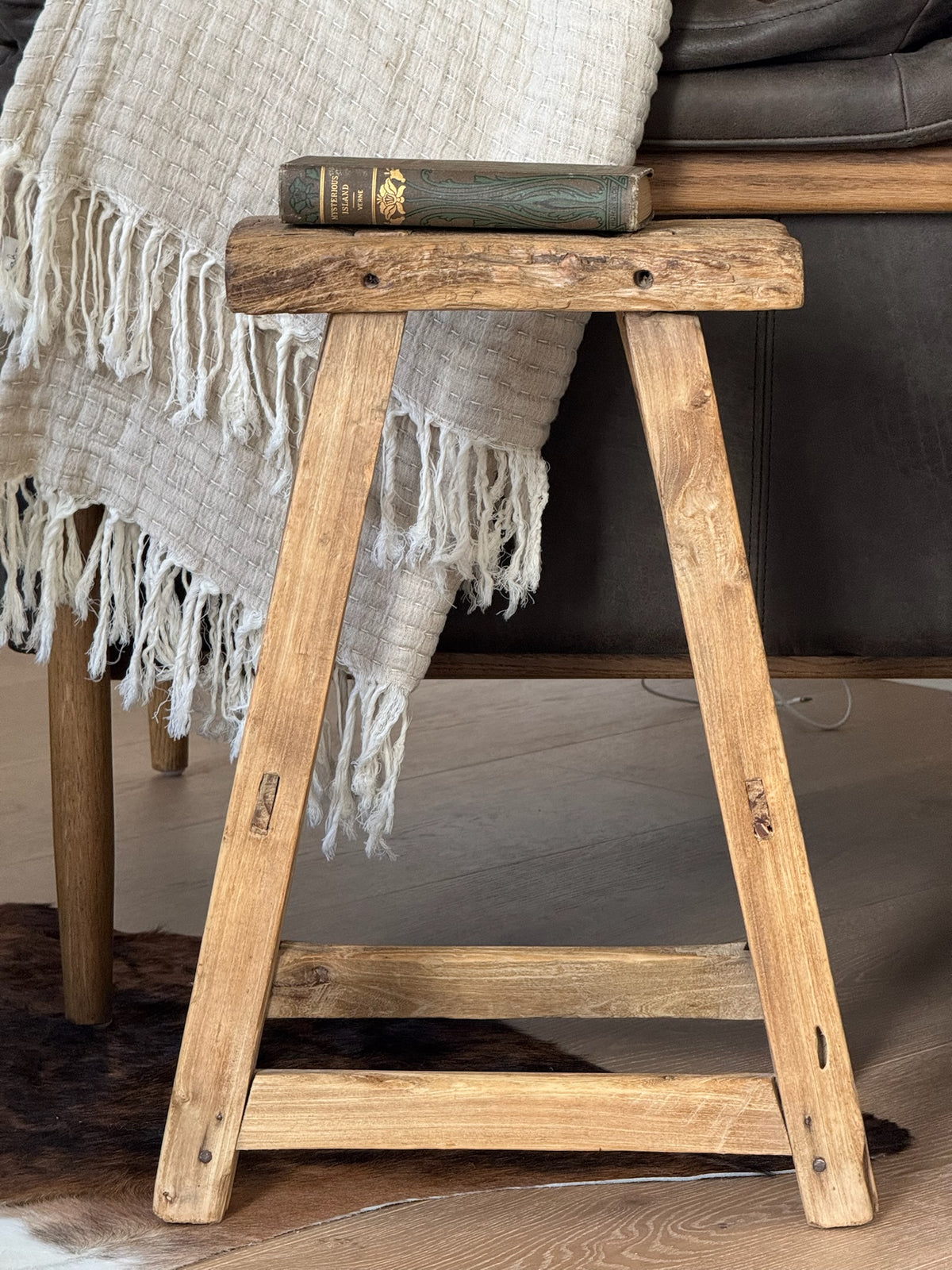 Vintage Reclaimed Tall Elm Stool - Rectangular