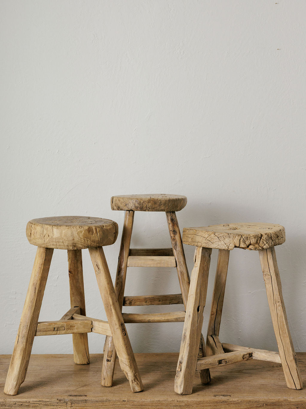 Vintage Round Elm Stool