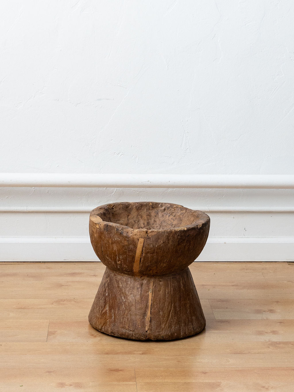 Hand-Carved Wooden Mortar Planter