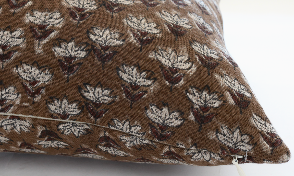 Alder Hand Block Print Floral Pillow