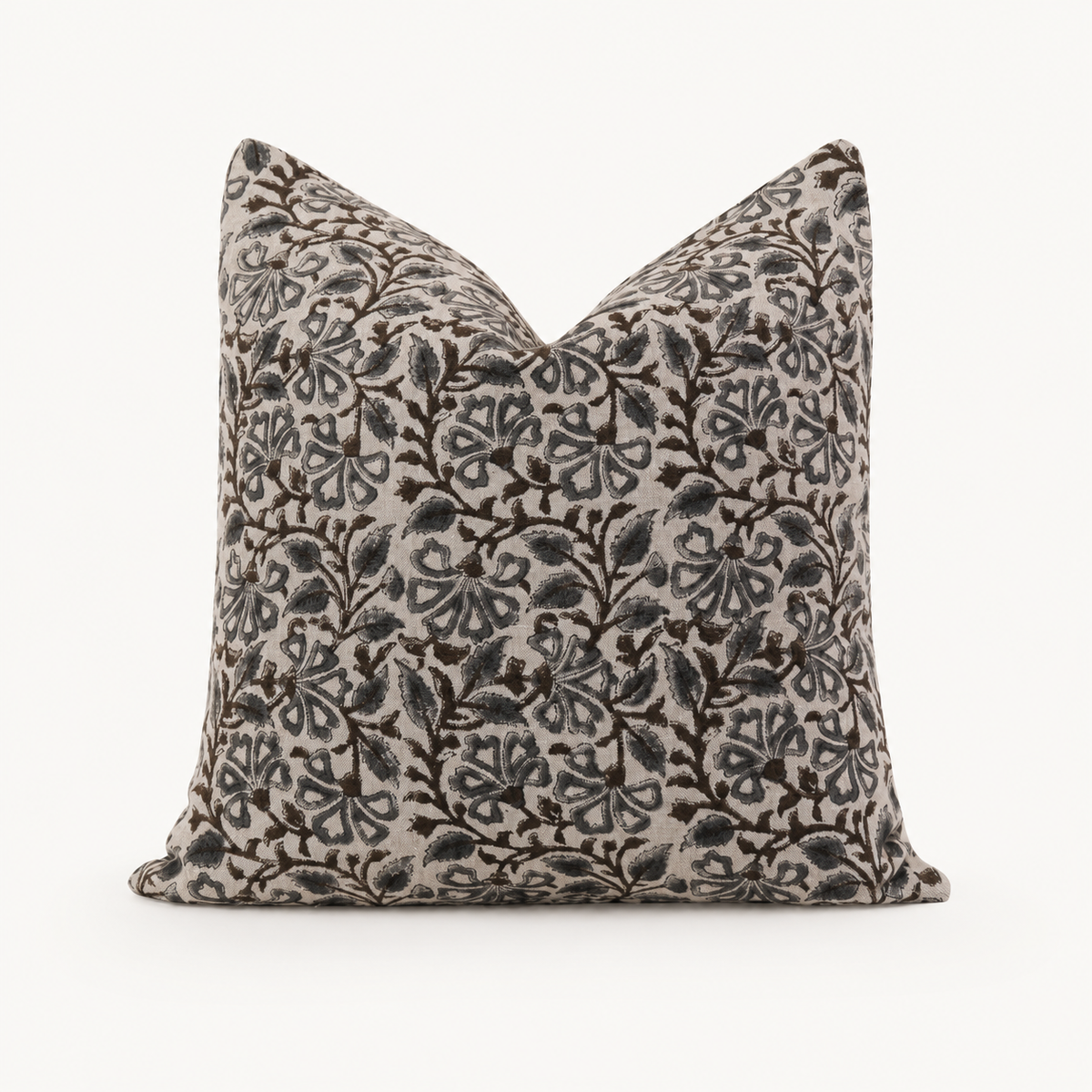 Essie Hand Block Print Linen Floral Pillow