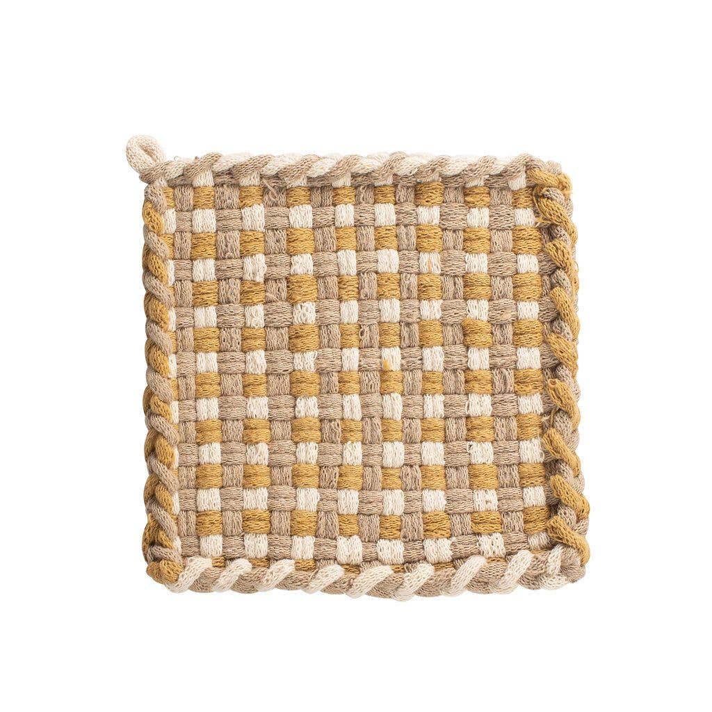 Woven Pot Holder- Autumn Ochre And Flax