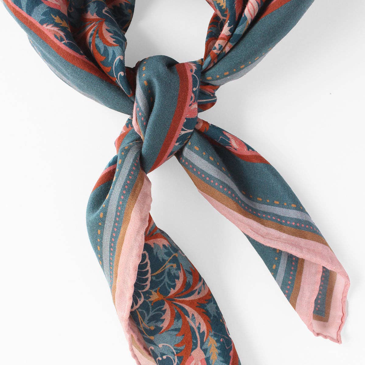 Silk Cotton Scarf Blue Rose Filigree