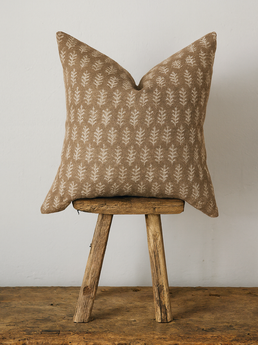 Warm Brown Floral Handblock Pillow - Andie