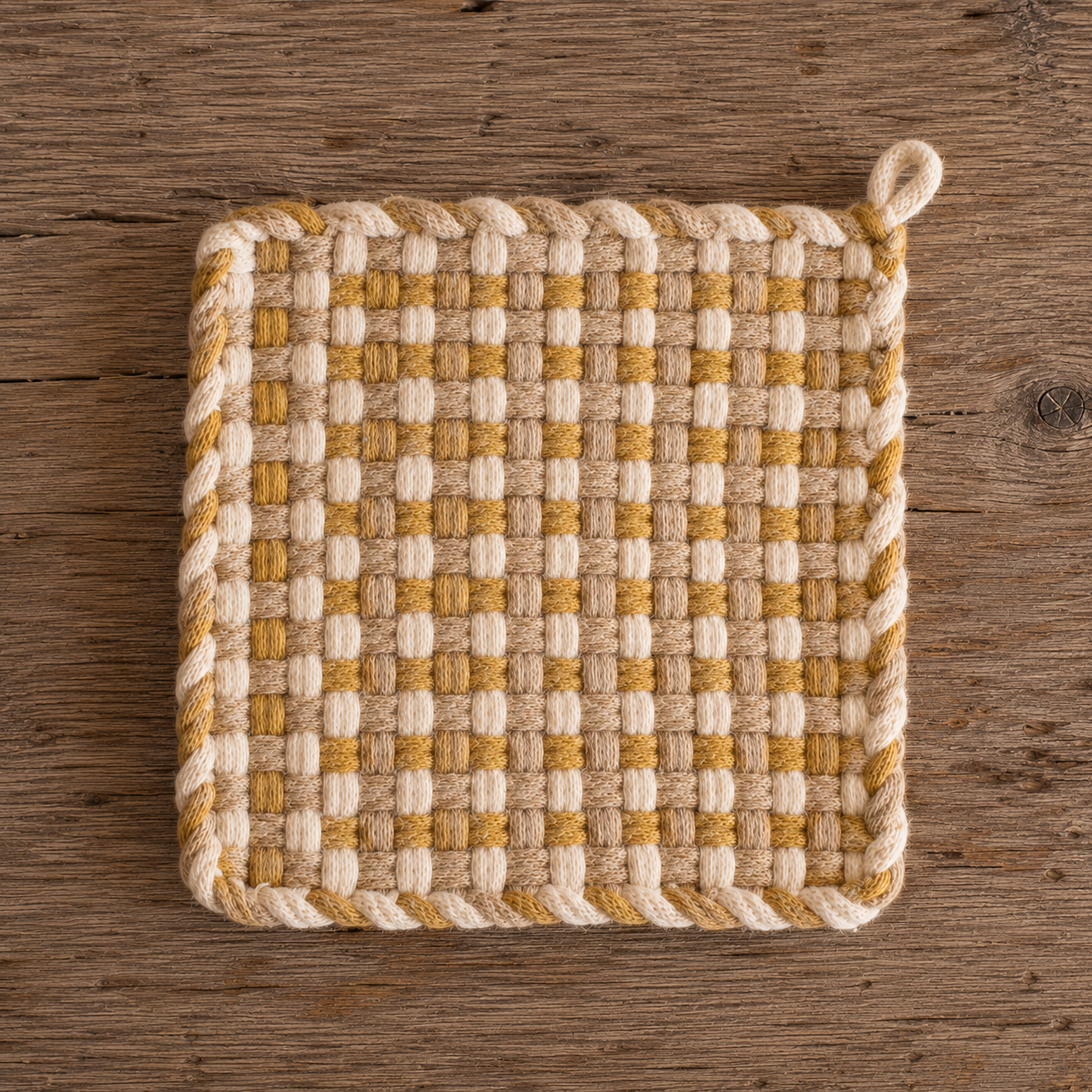 Woven Pot Holder- Autumn Ochre And Flax