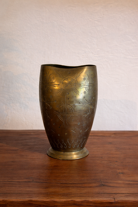 Geometric Etched Brass Vase