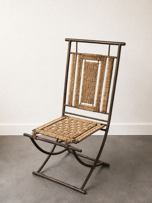 Wrought Iron & Woven Folding Chairs (Set of 2)