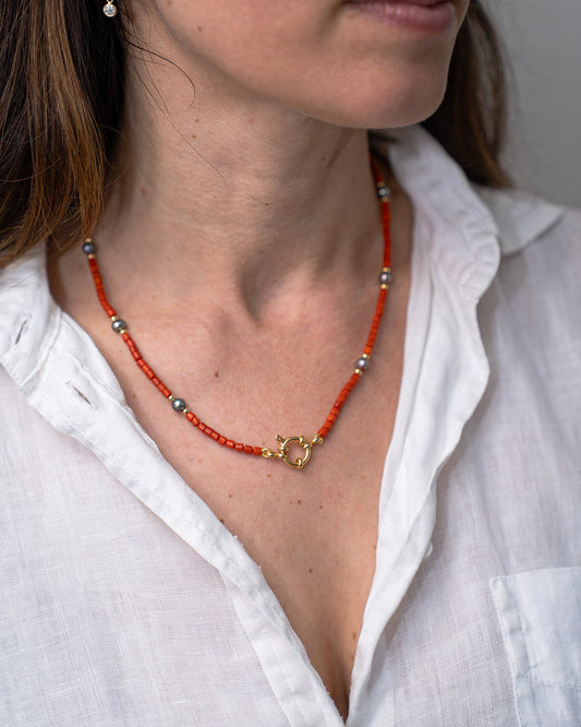 Coral and Fresh Water Pearl Necklace