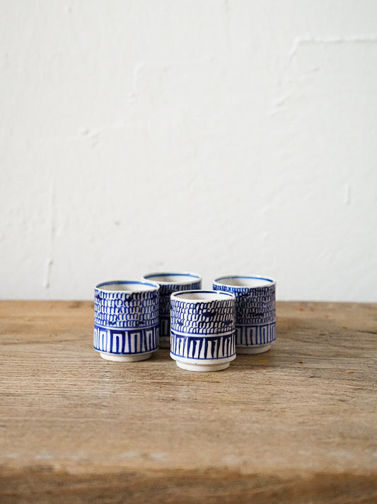 Set of 4 Blue White Sake Cups