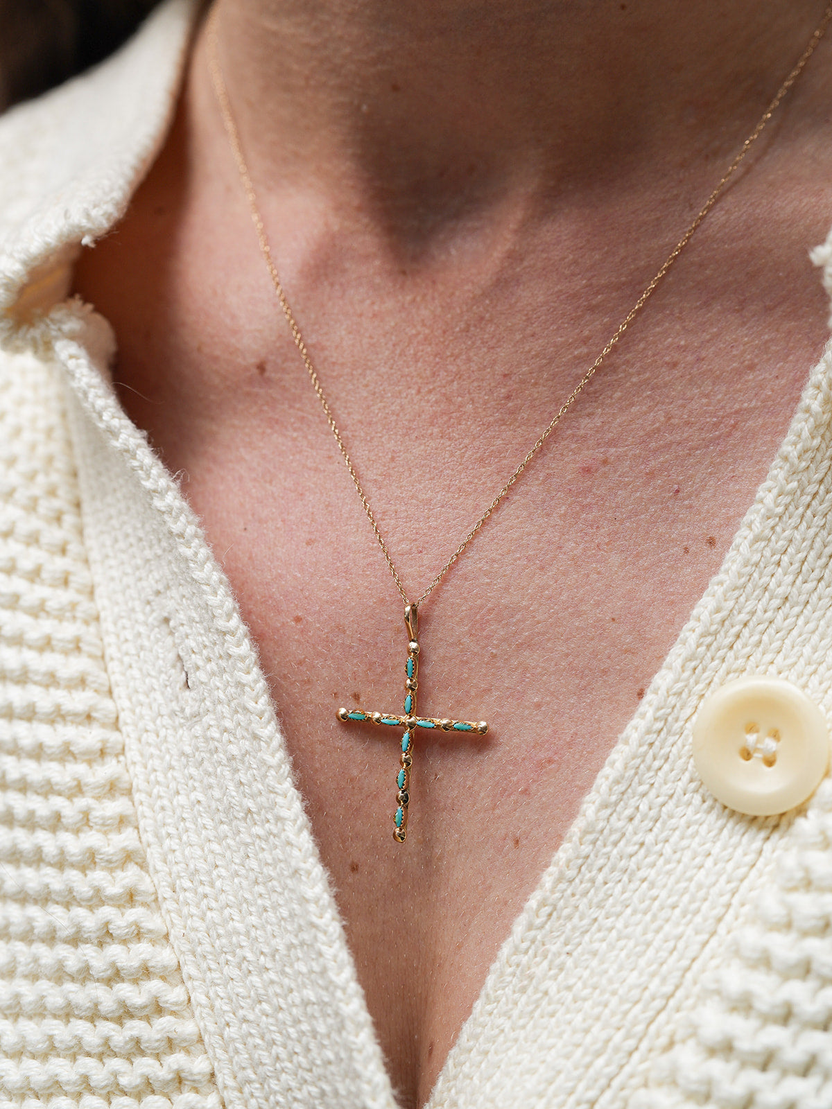 Turquoise and Gold Cross Necklace