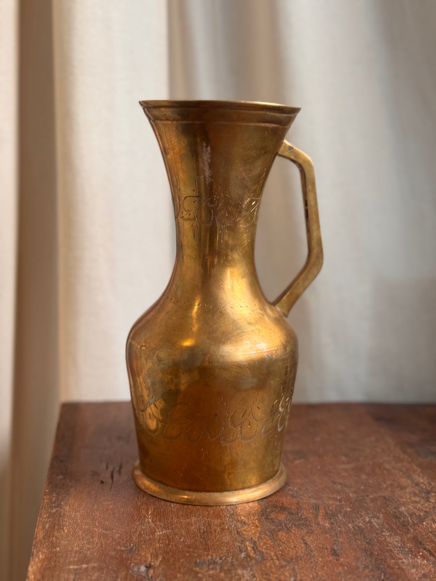 Vintage Etched Brass Pitcher