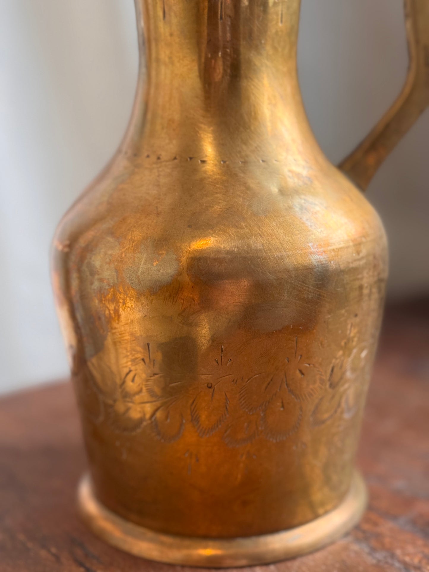 Vintage Etched Brass Pitcher