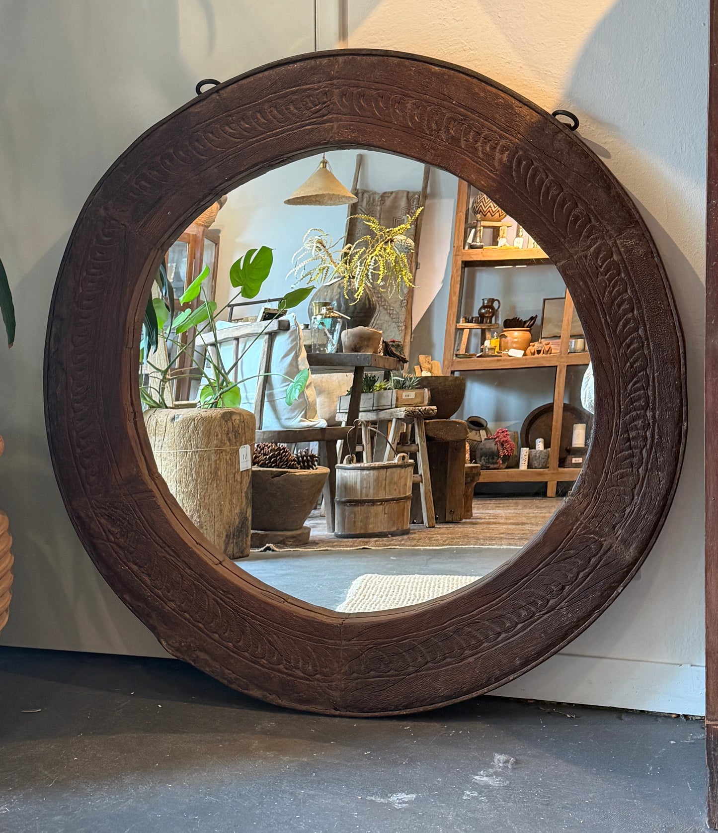 Round Teak Wood Mirror