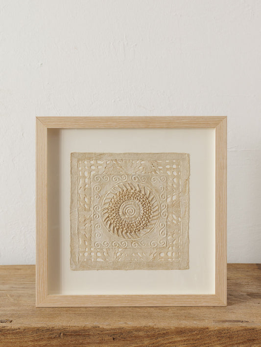 Framed Small Amate Paper Art, Cream