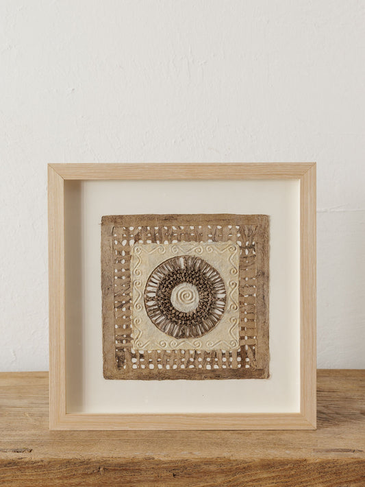Framed Small Amate Paper Art, Light Brown