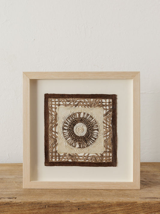 Framed Small Amate Paper Art, Dark Brown