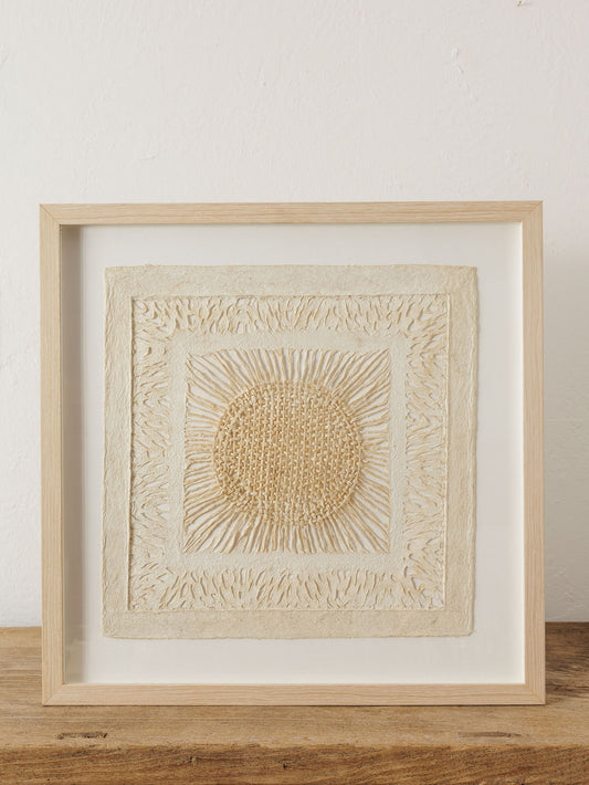 Framed Medium Amate Paper Art, Cream