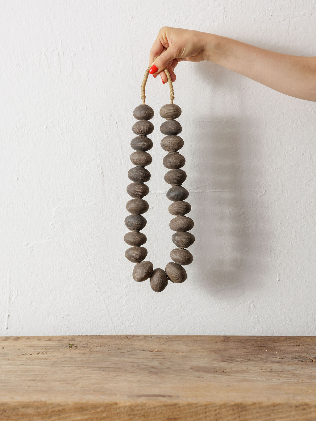 Antique African Large Clay Hand Made Bead Strand