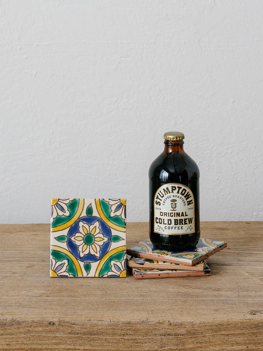 Hand-Painted Tile Coaster Set (Set of 4)