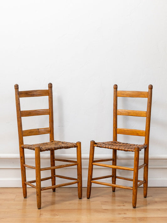 Pair of Primitive Woven Herringbone Chairs