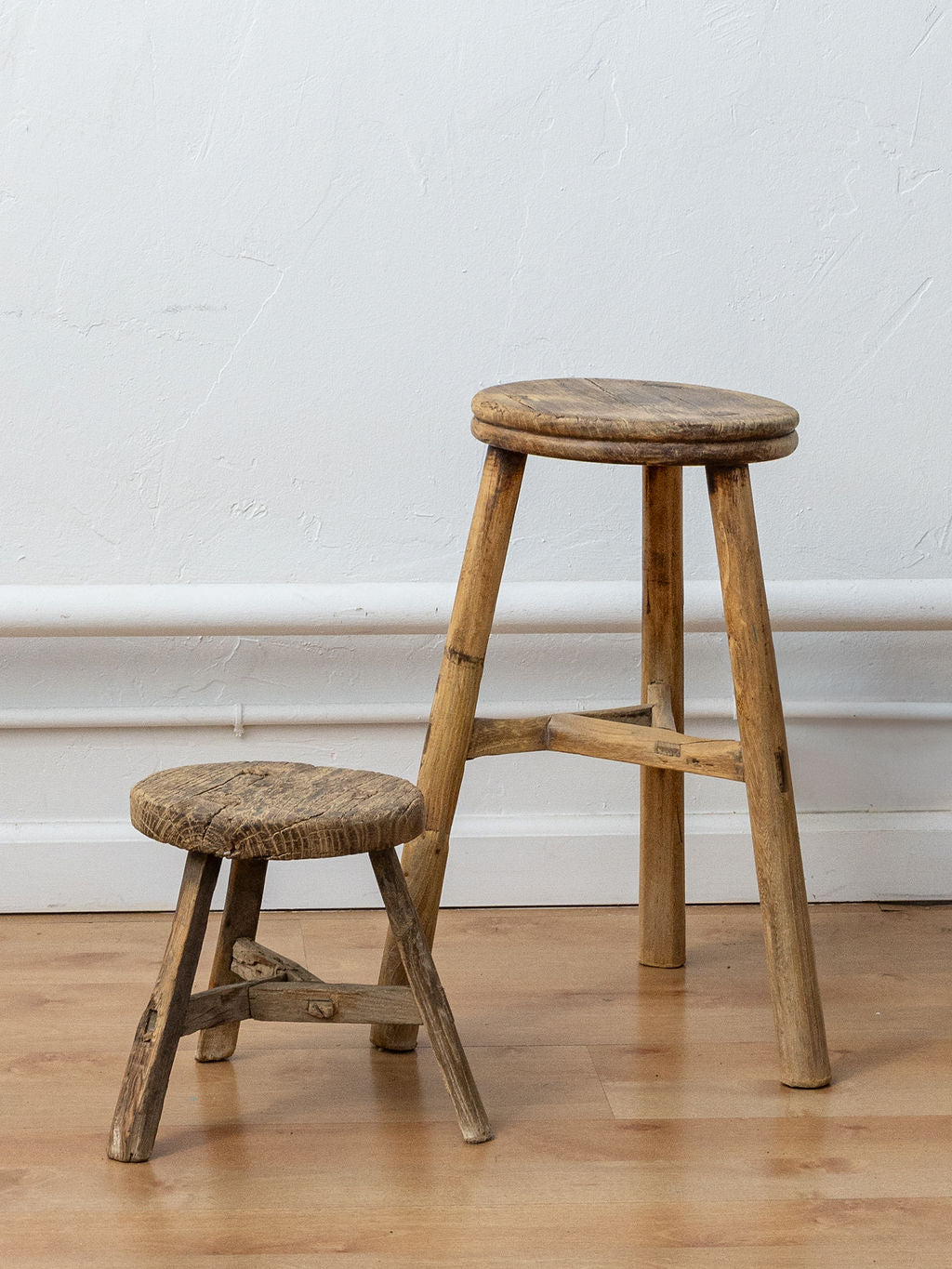 Vintage Reclaimed Tall Elm Stool (Round)