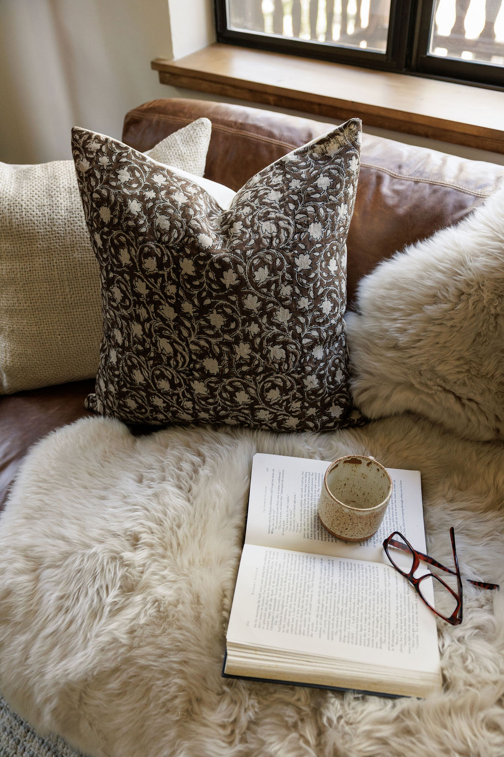 Deep Brown Floral Handblock Pillow - Murphy