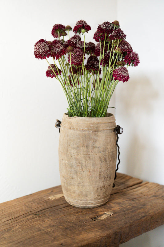Wood pot with rope handle