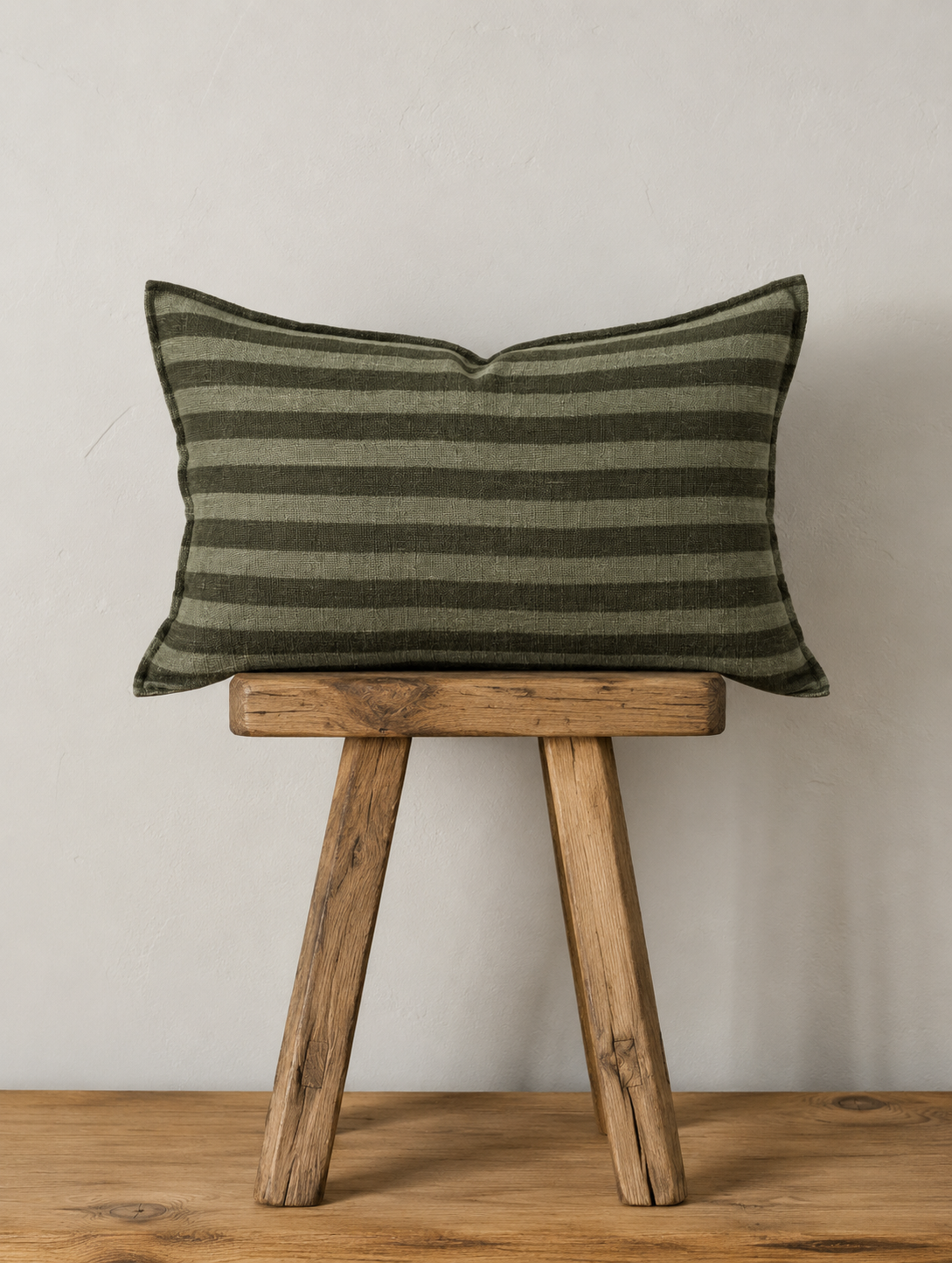 Sage Stripe Double Sided Linen Pillow