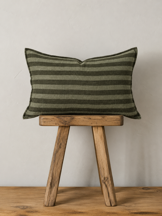 Sage Stripe Double Sided Linen Pillow