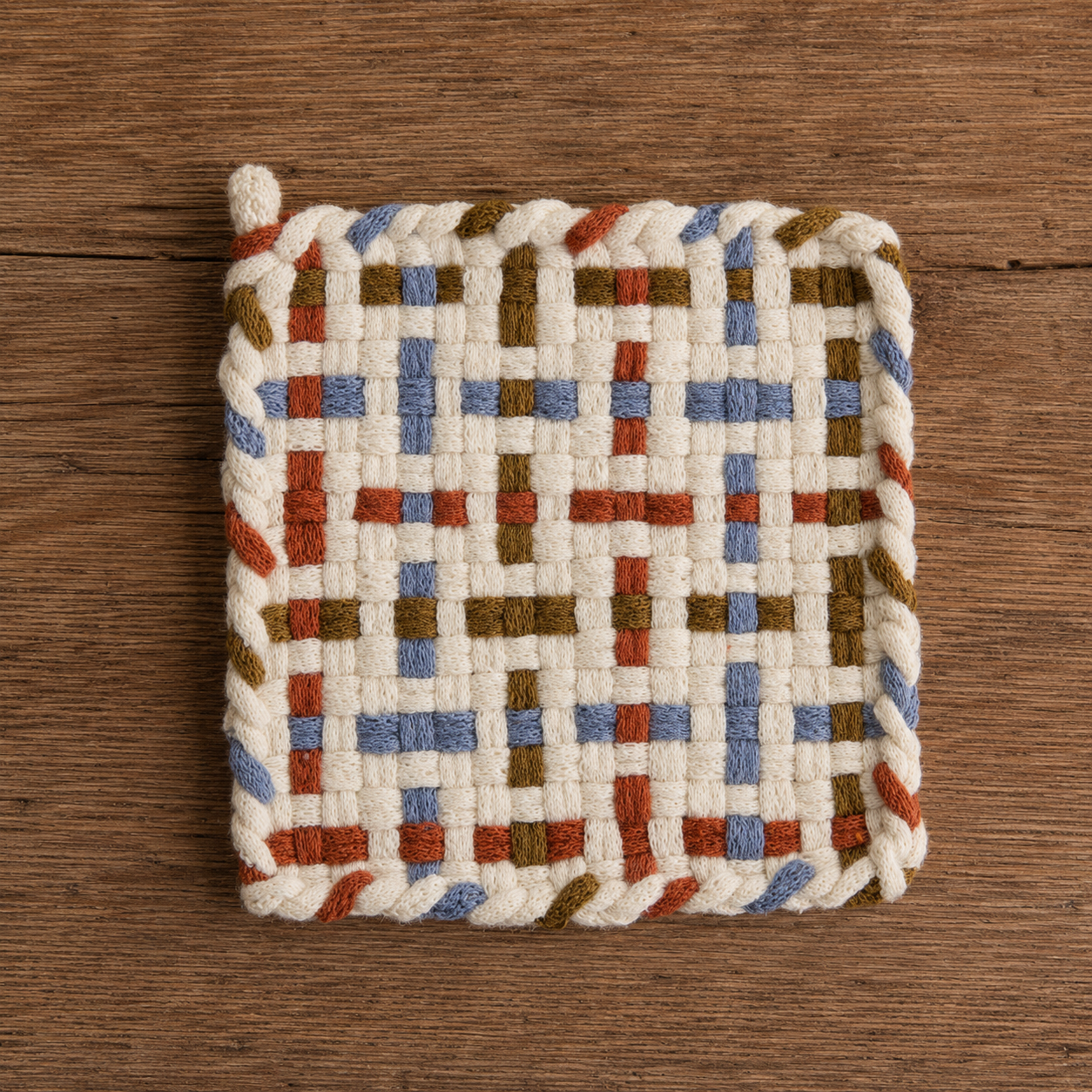Woven Pot Holder-  White, Spice, Ochre, Hydrangea