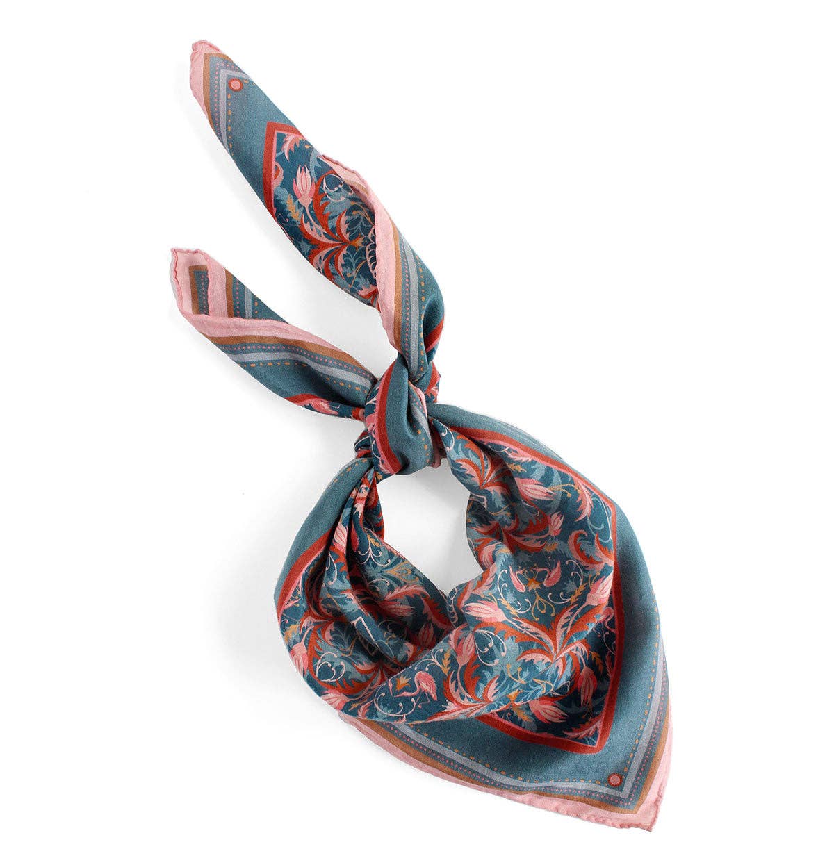 Silk Cotton Scarf Blue Rose Filigree