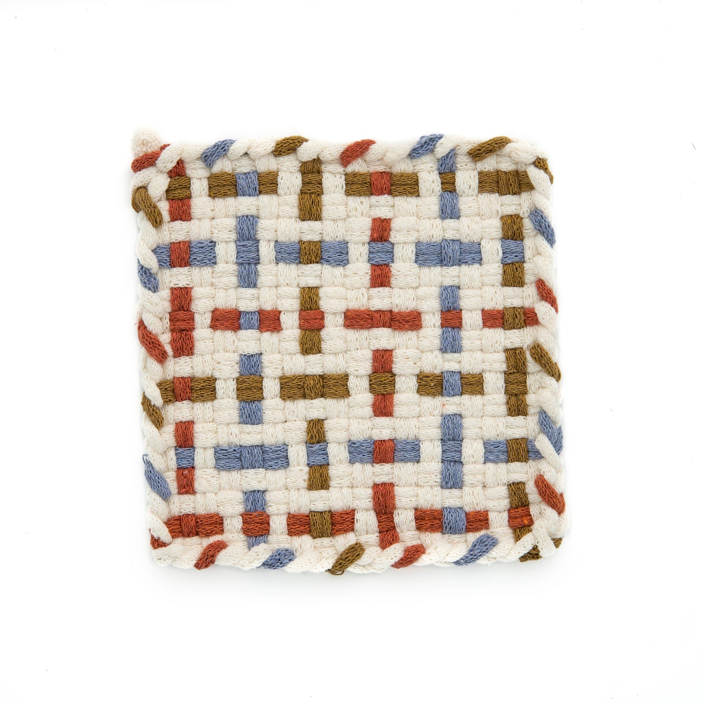 Woven Pot Holder-  White, Spice, Ochre, Hydrangea