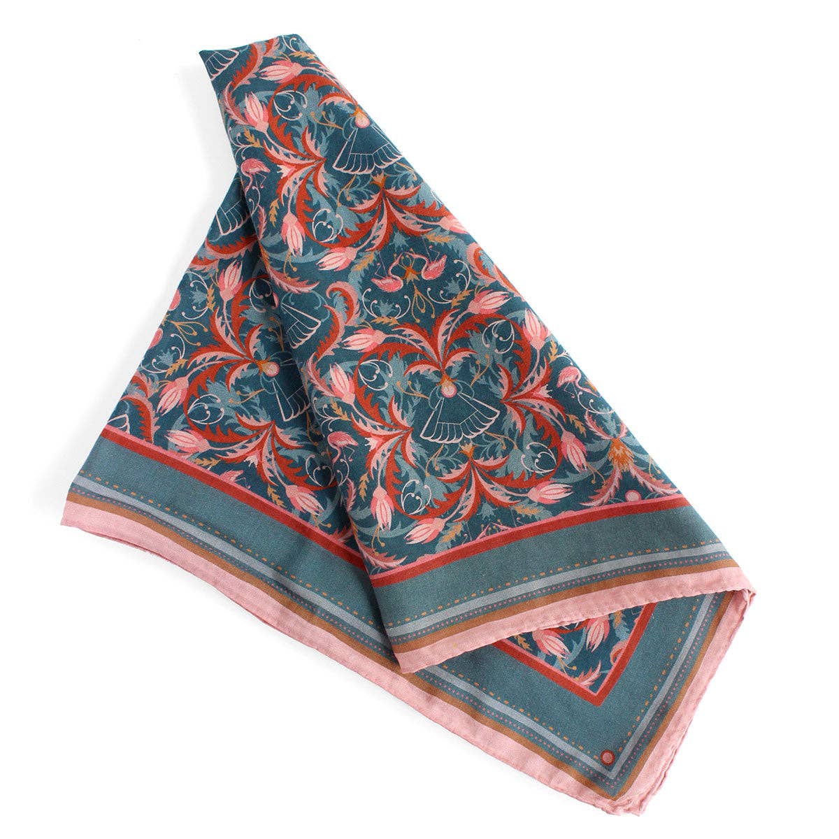 Silk Cotton Scarf Blue Rose Filigree