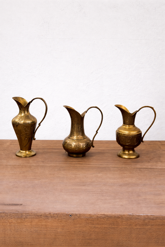 Brass Vintage Floral Etched Bud Pitchers